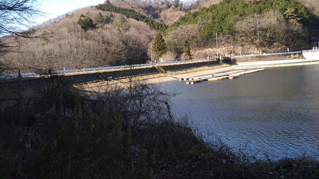 左岸から見た円良田ダムの上流側