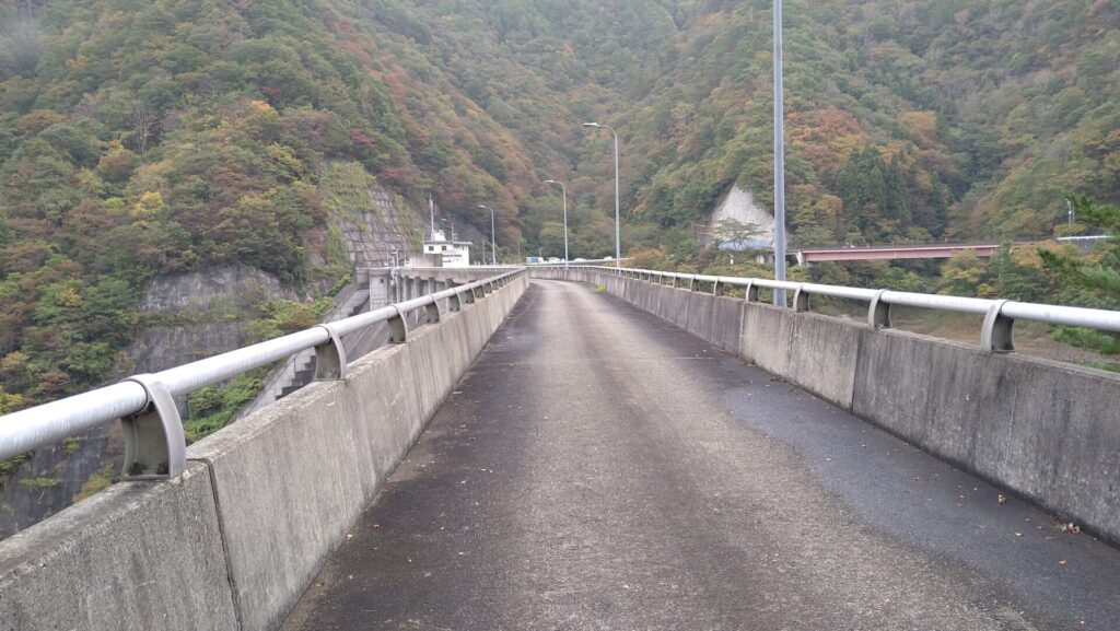 左岸から見た東山ダムの天端