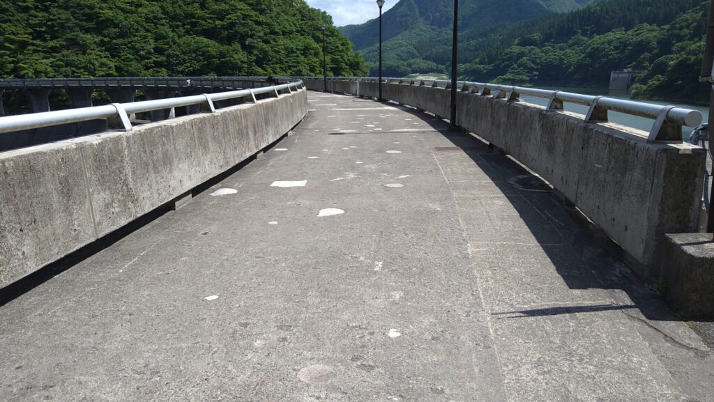 左岸から見た鳴子ダムの天端