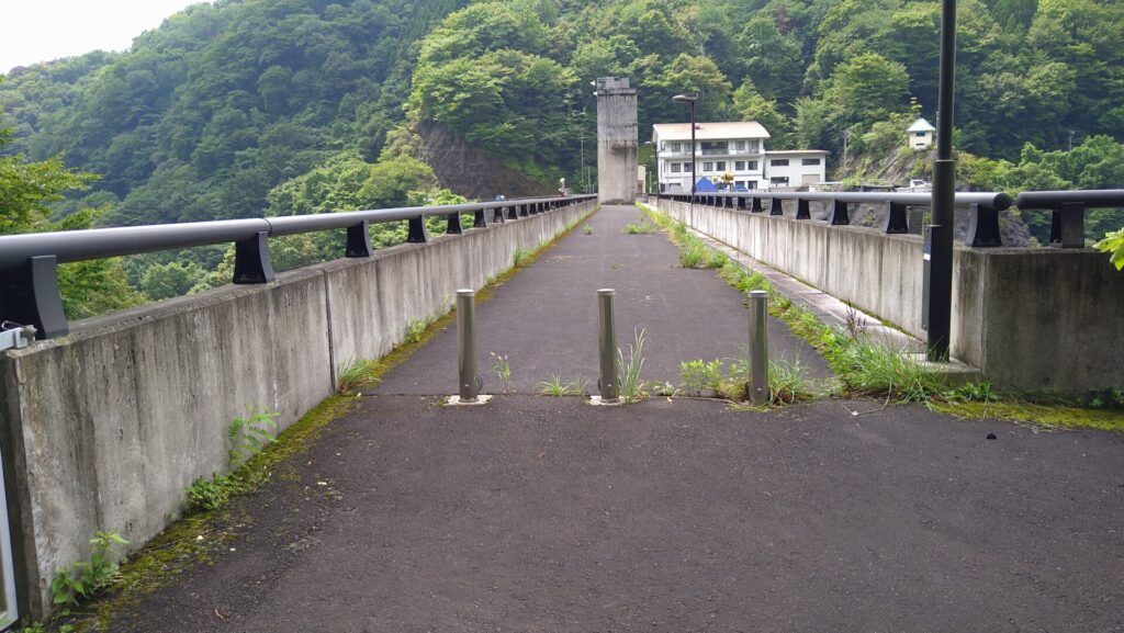 左岸から見た栗駒ダムの天端