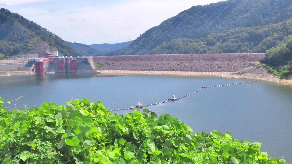 白川湖畔ヵら見た白川ダム