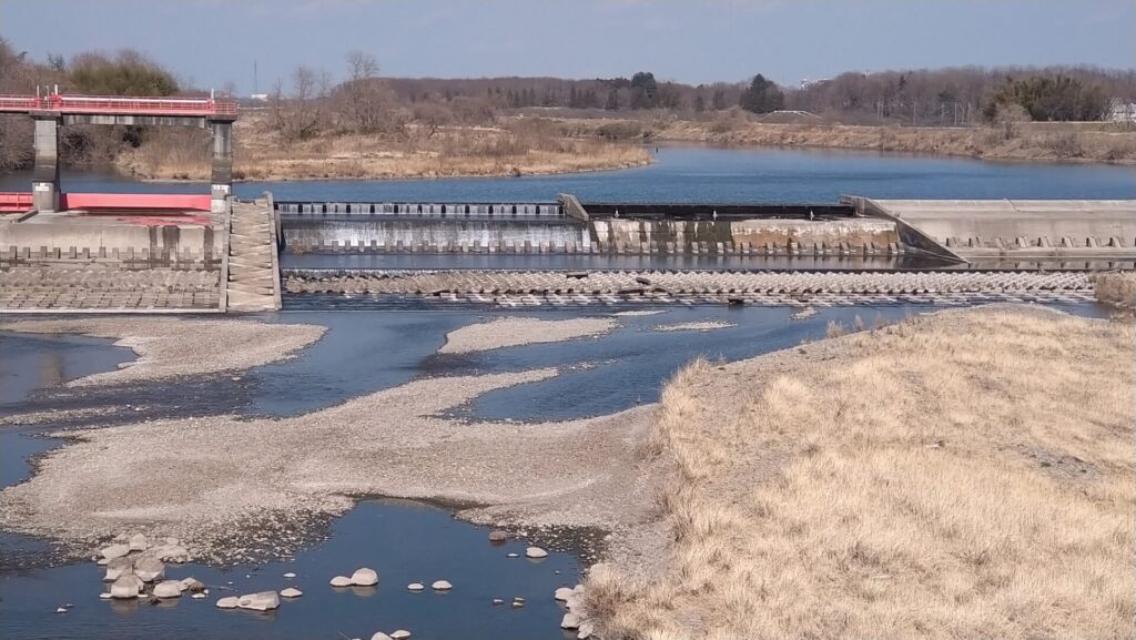 下流の橋から見える美田東部頭首工