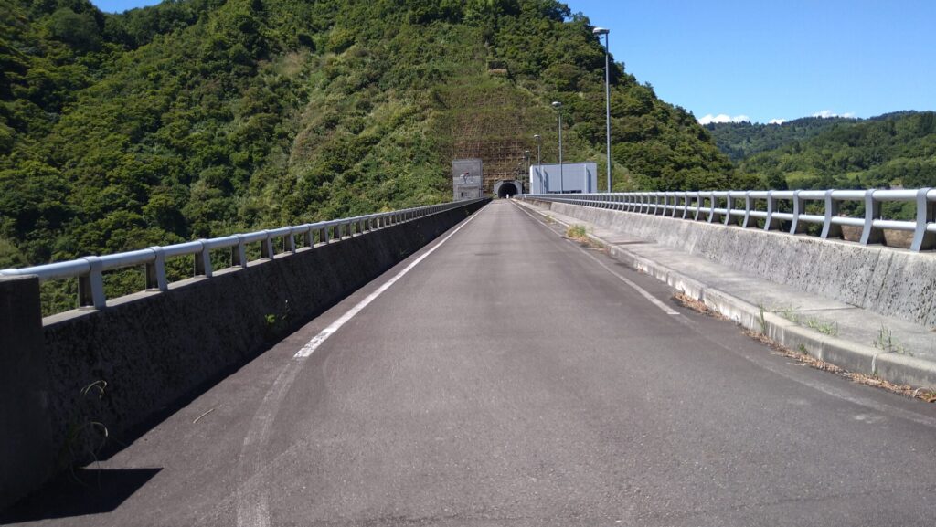 左岸から見た広神ダムの天端