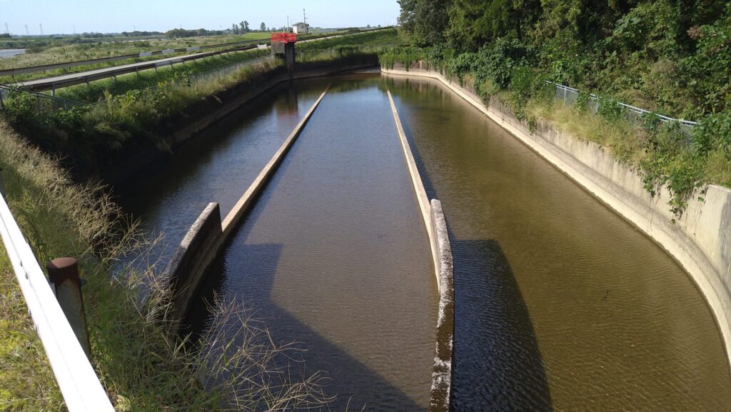 荒川頭首工の右岸取水口の水路