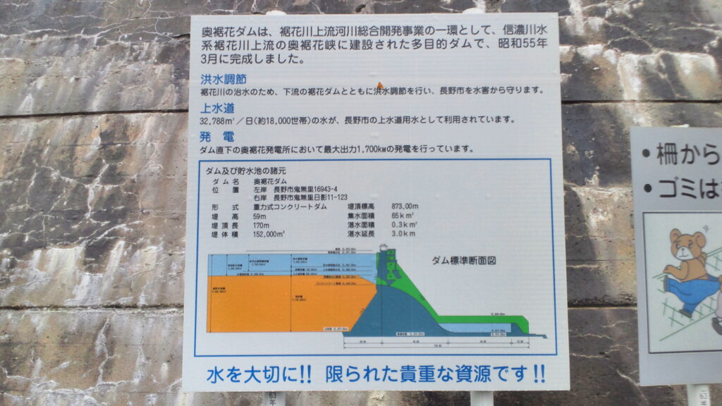 奥裾花ダムダムの説明板