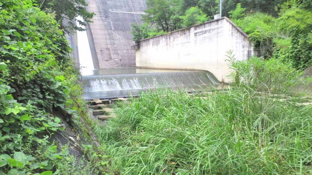 内村ダムの副ダムと減勢工