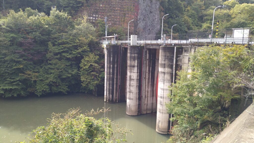 右岸の上流側から見た湯川ダム