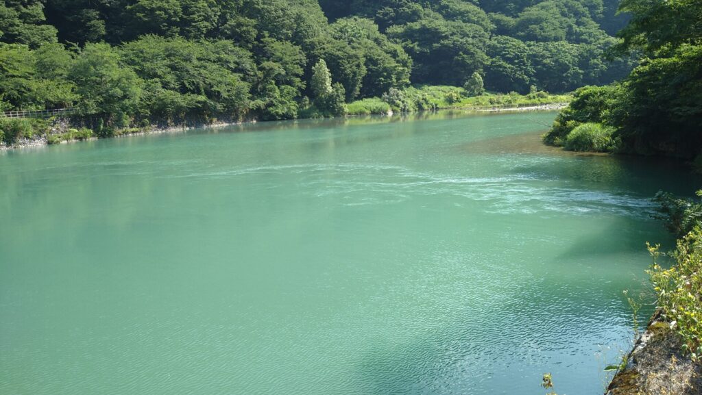 デンカ大網発電所取水堰のダム湖