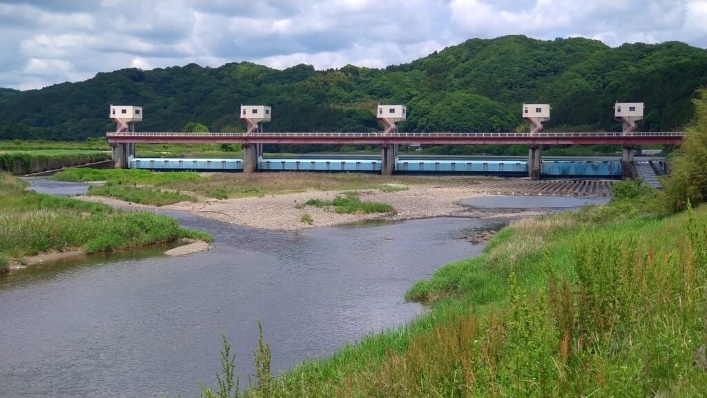 辰ノ口親水公園から見た辰ノ口堰