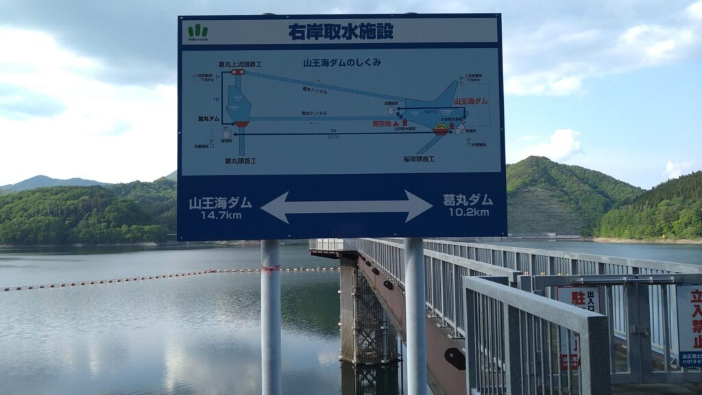 山王海ダムの右岸取水設備の説明版