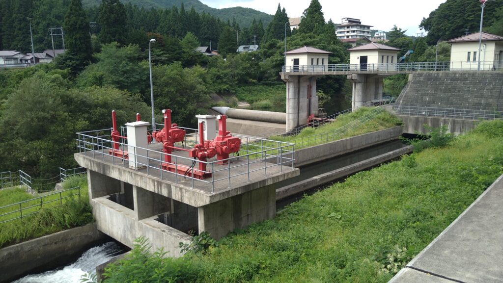 左岸の下流側から見た新田堰頭首工