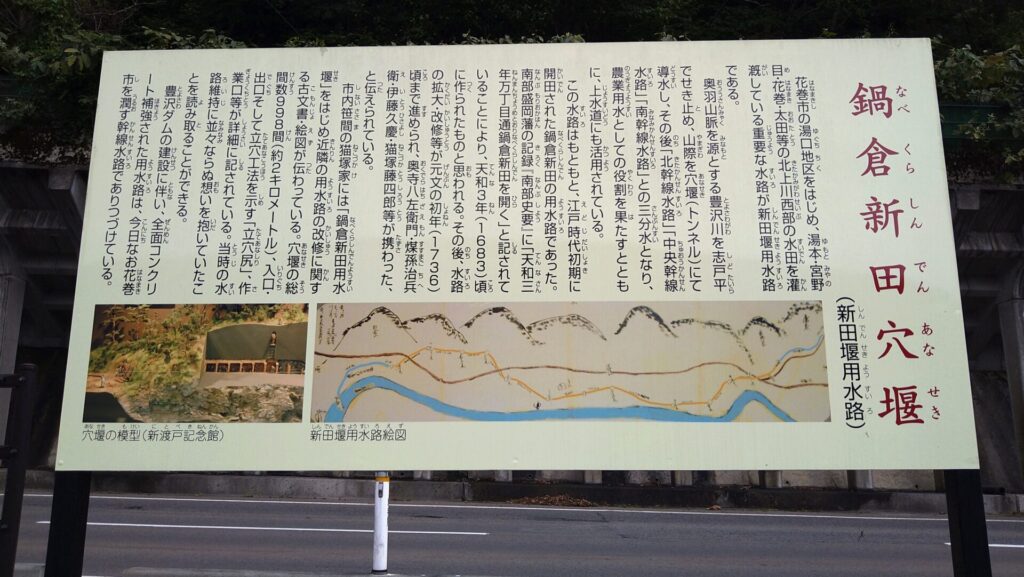 鍋倉新田穴堰の説明版