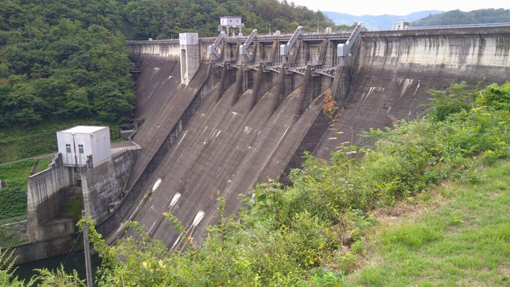 左岸の下流側から見た田瀬ダム