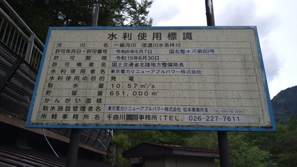 大正池の水利使用標識