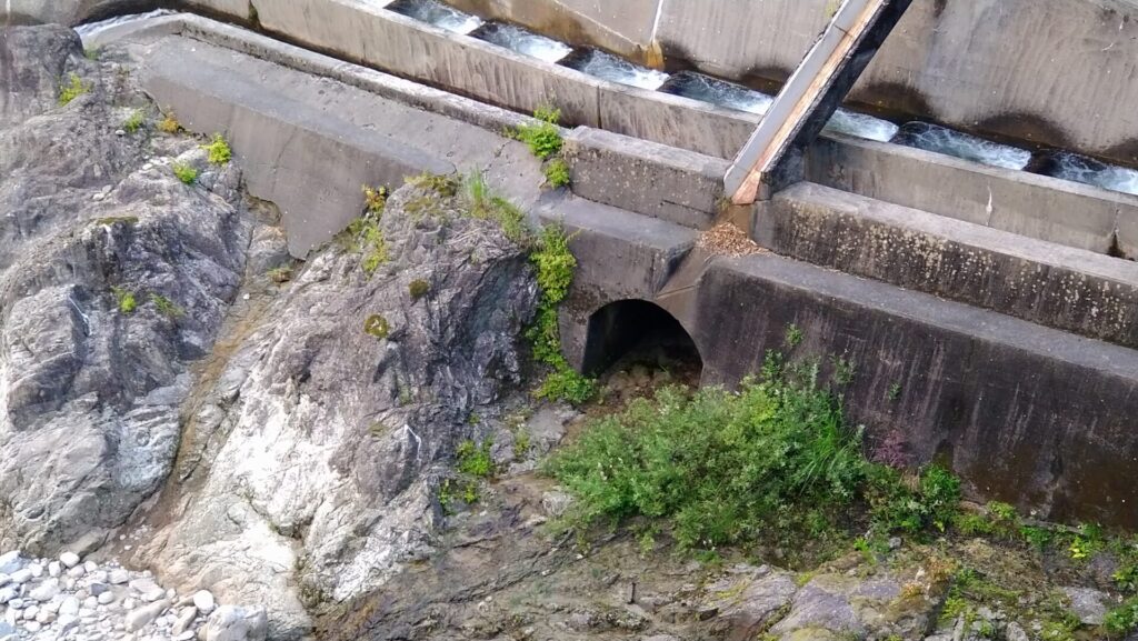 和知野ダムの沈砂池なある穴